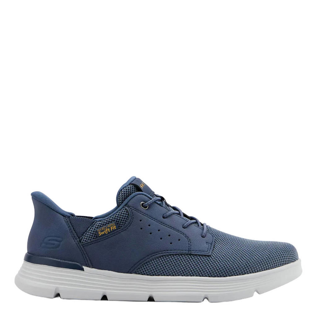 Donkerblauwe heren Skechers sneakers van synthetisch/textiel met veters