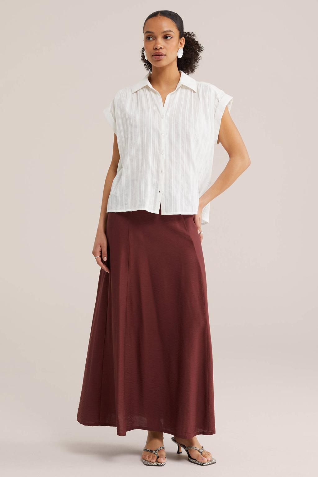 Witte dames WE Fashion blouse broderie van katoen met effen, klassieke kraag en knoopsluiting