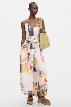 jumpsuit met print en linnen - meerkleurig