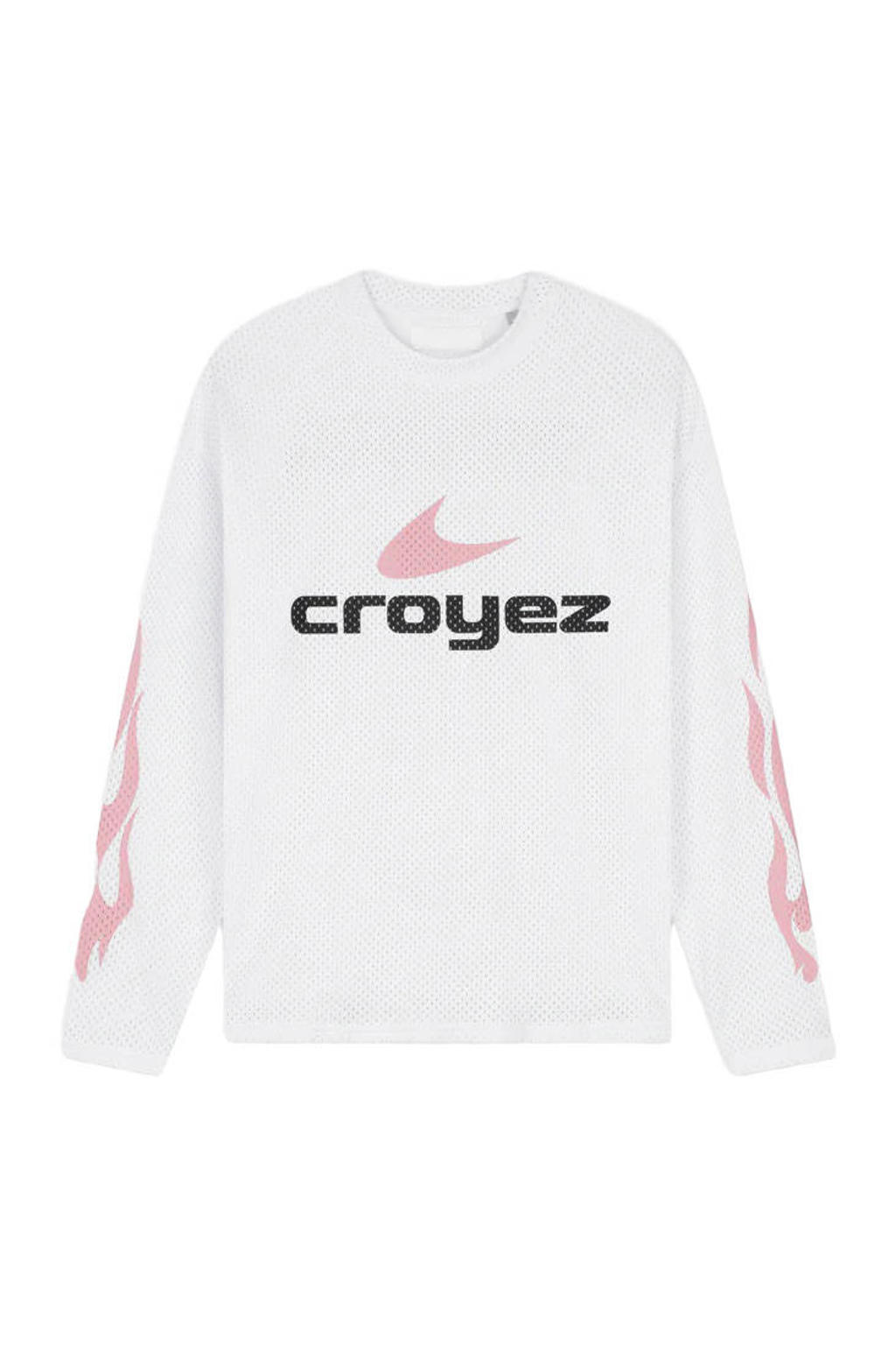 Witte heren Croyez longsleeve van polyester met backprint, lange mouwen en ronde hals