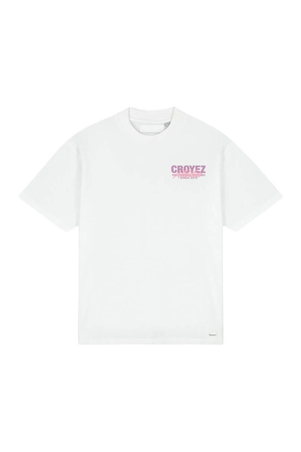 Witte heren Croyez oversized T-shirt van katoen met backprint, korte mouwen en ronde hals