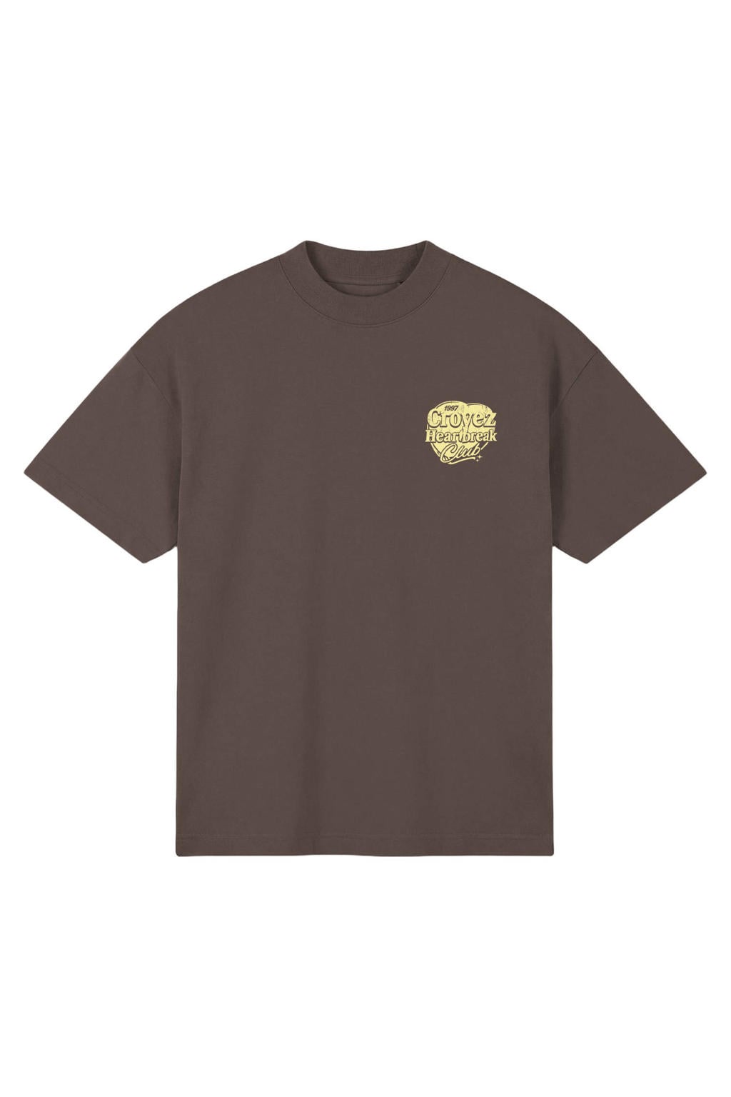 Bruine heren Croyez oversized T-shirt van katoen met backprint, korte mouwen en ronde hals