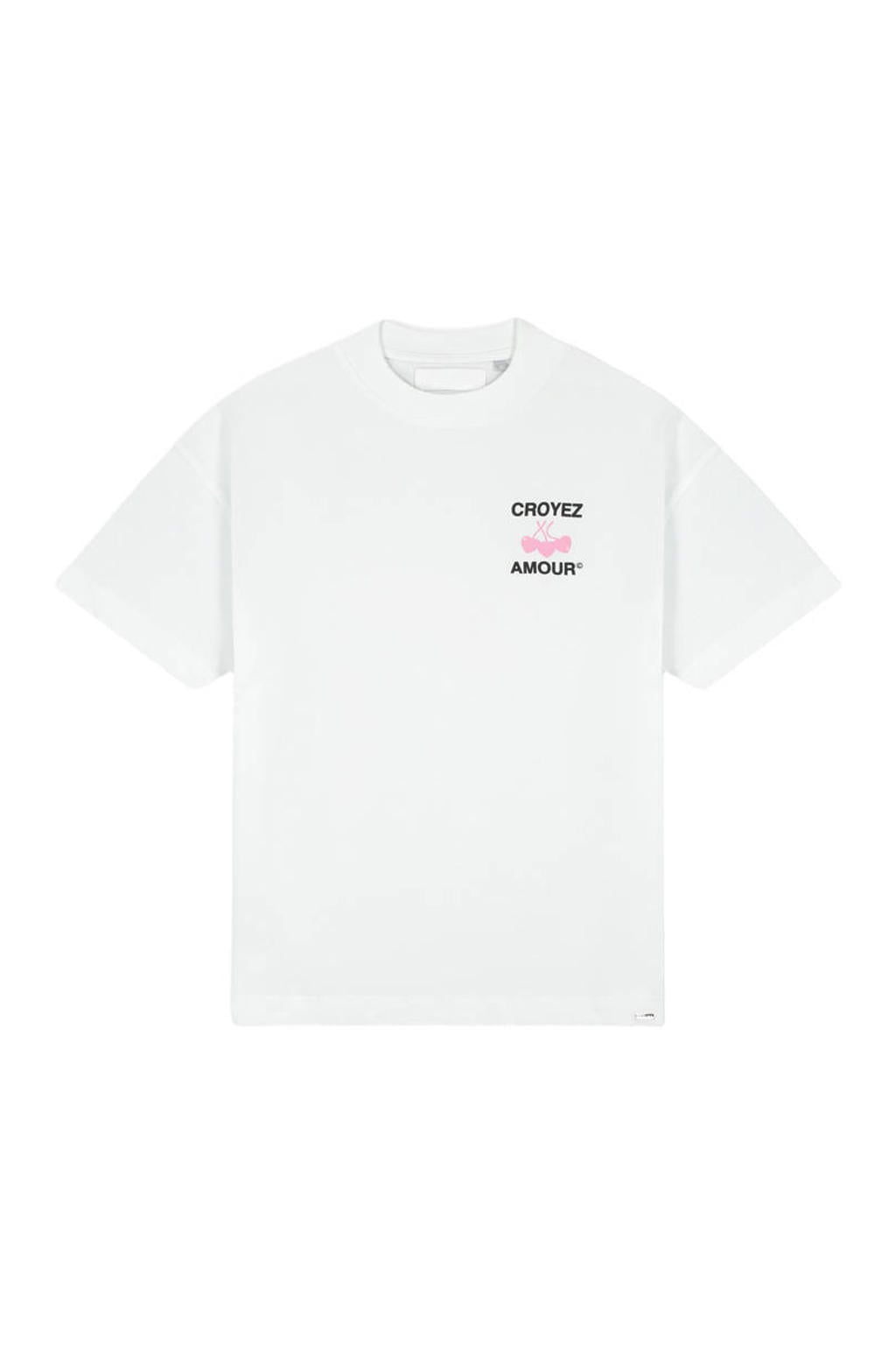Witte heren Croyez oversized T-shirt van katoen met backprint, korte mouwen en ronde hals