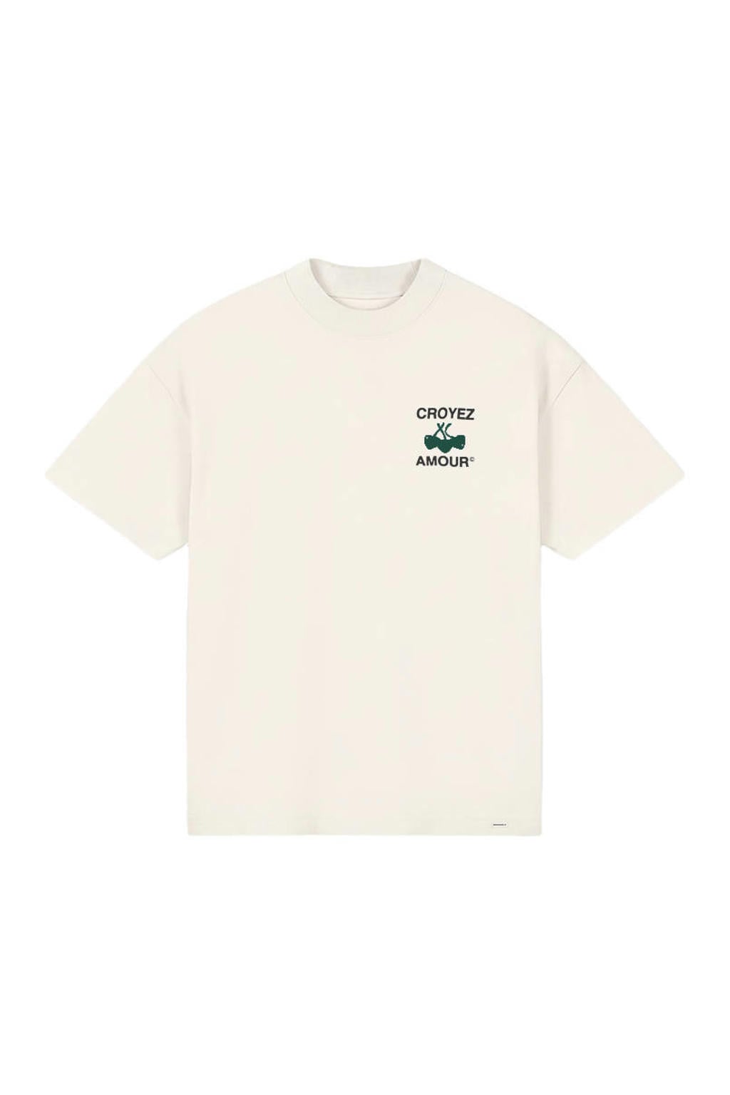 Ecru heren Croyez oversized T-shirt van katoen met backprint, korte mouwen en ronde hals