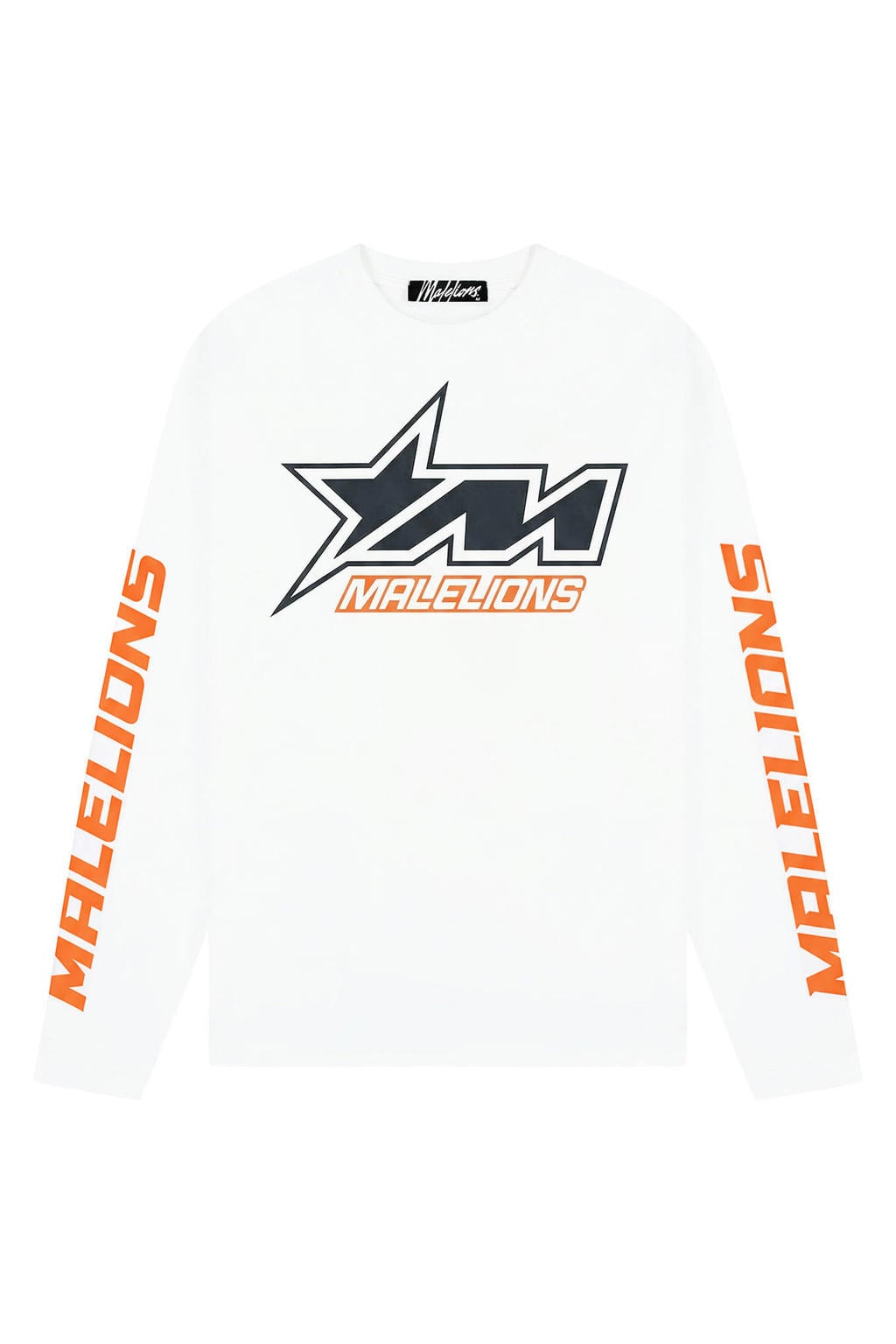 Witte heren Malelions longsleeve van katoen met printopdruk, lange mouwen en ronde hals