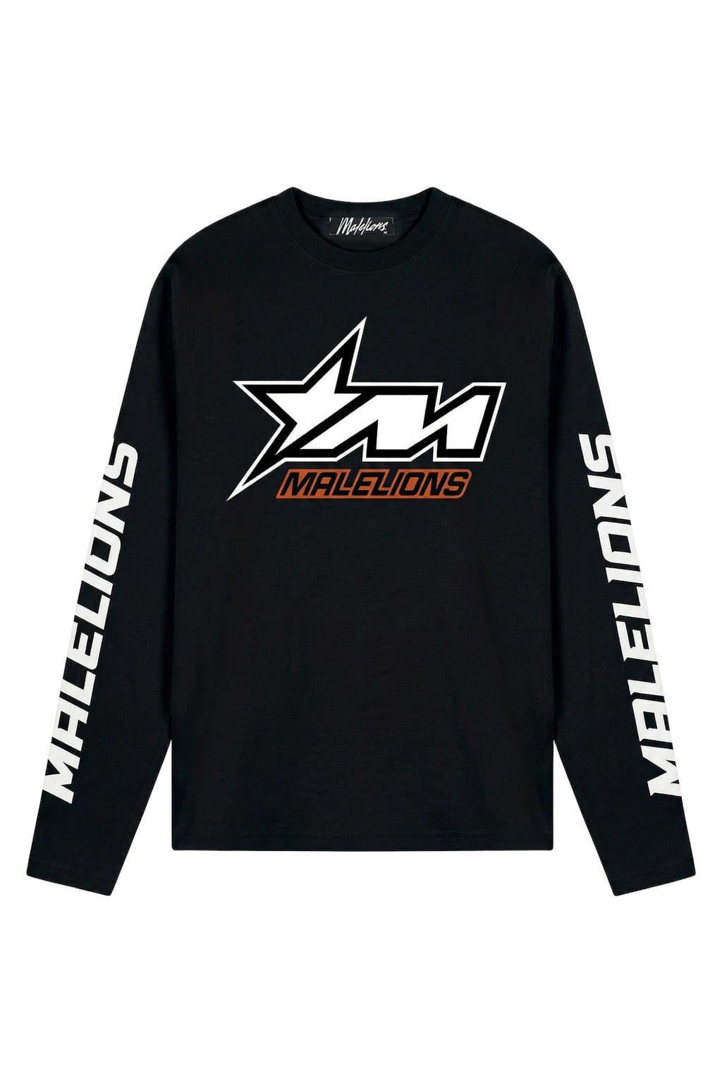 Zwarte heren Malelions longsleeve van katoen met printopdruk, lange mouwen en ronde hals