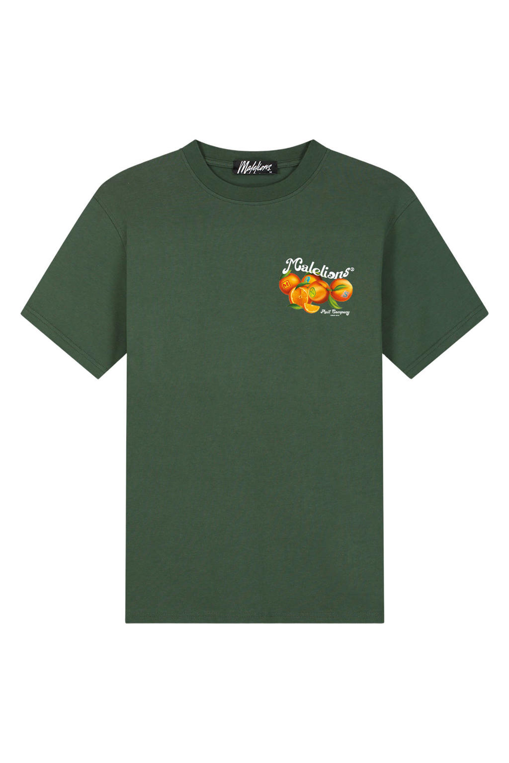 Donkergroene heren Malelions regular T-shirt van katoen met backprint, korte mouwen en ronde hals
