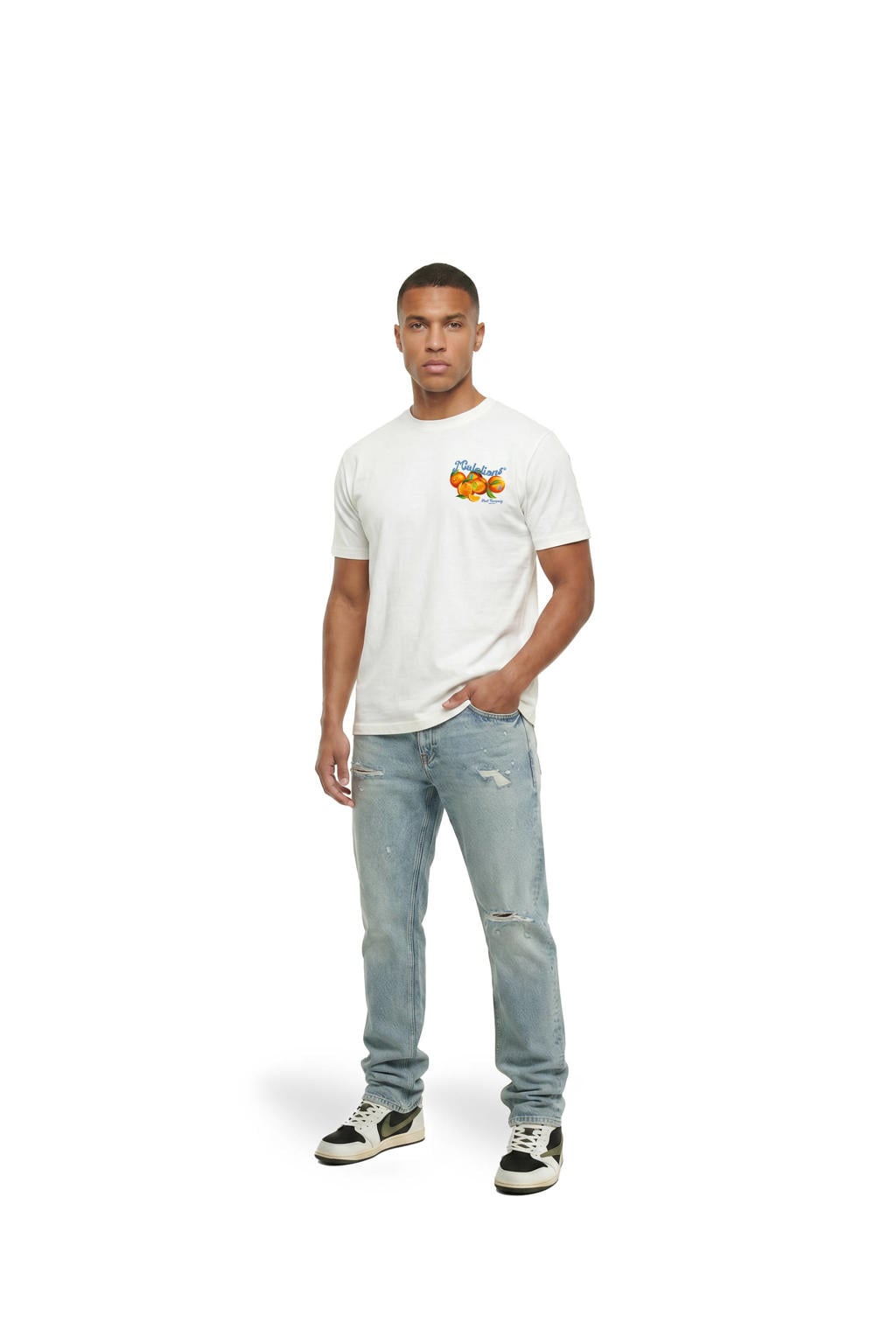 Malelions regular T-shirt met backprint ecru