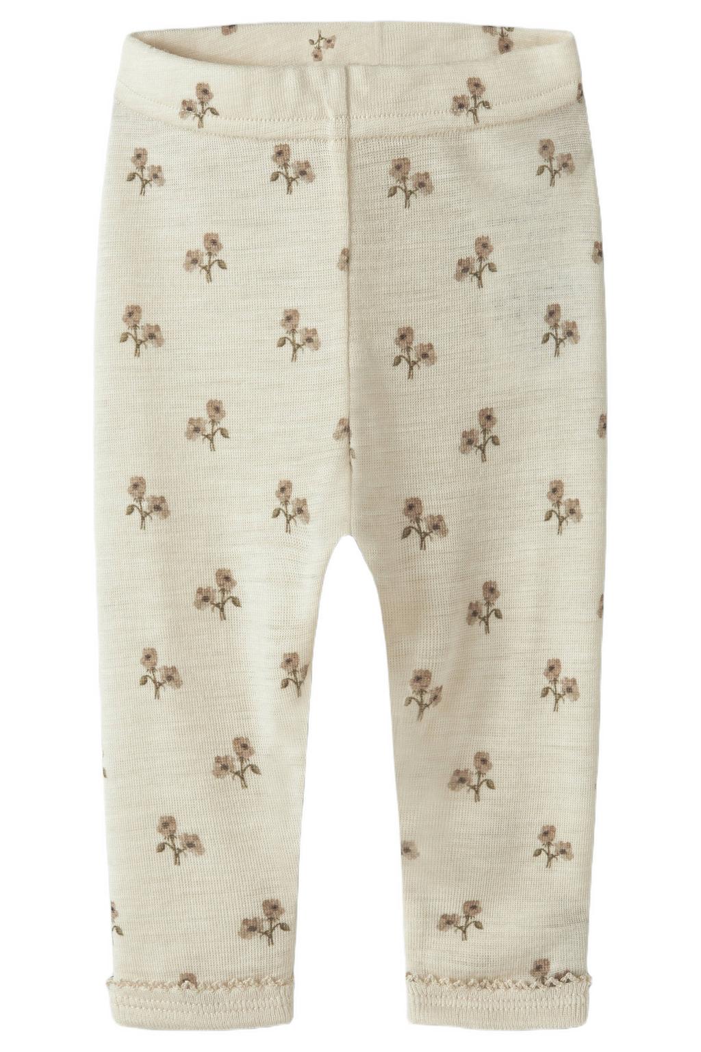 Beige en bruine meisjes LIL' ATELIER BABY slim regular waist legging van wol met elastische tailleband