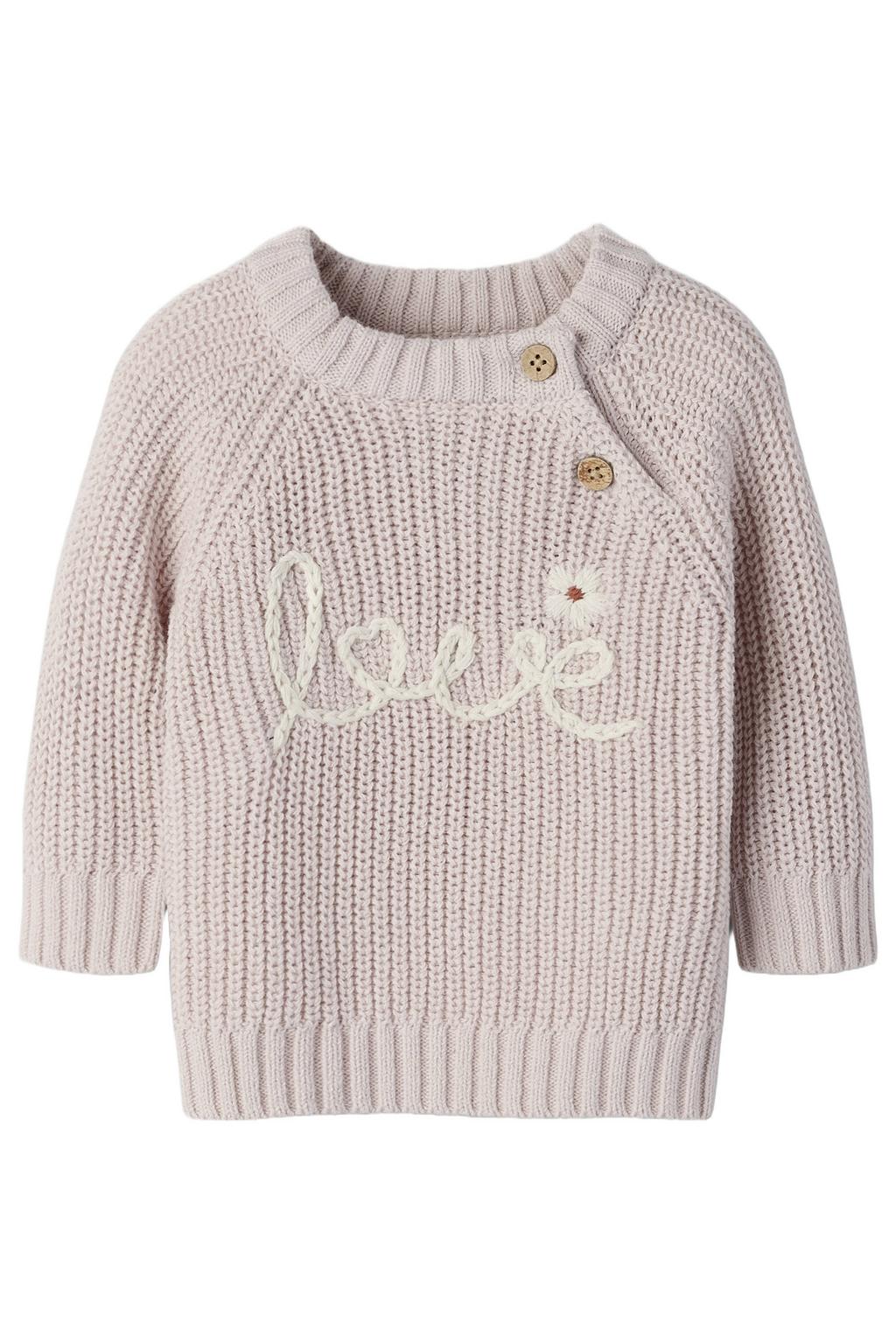 Lichtroze meisjes LIL' ATELIER BABY katoenen regular fit gebreide trui en print met lange mouwen, ronde hals en borduursels