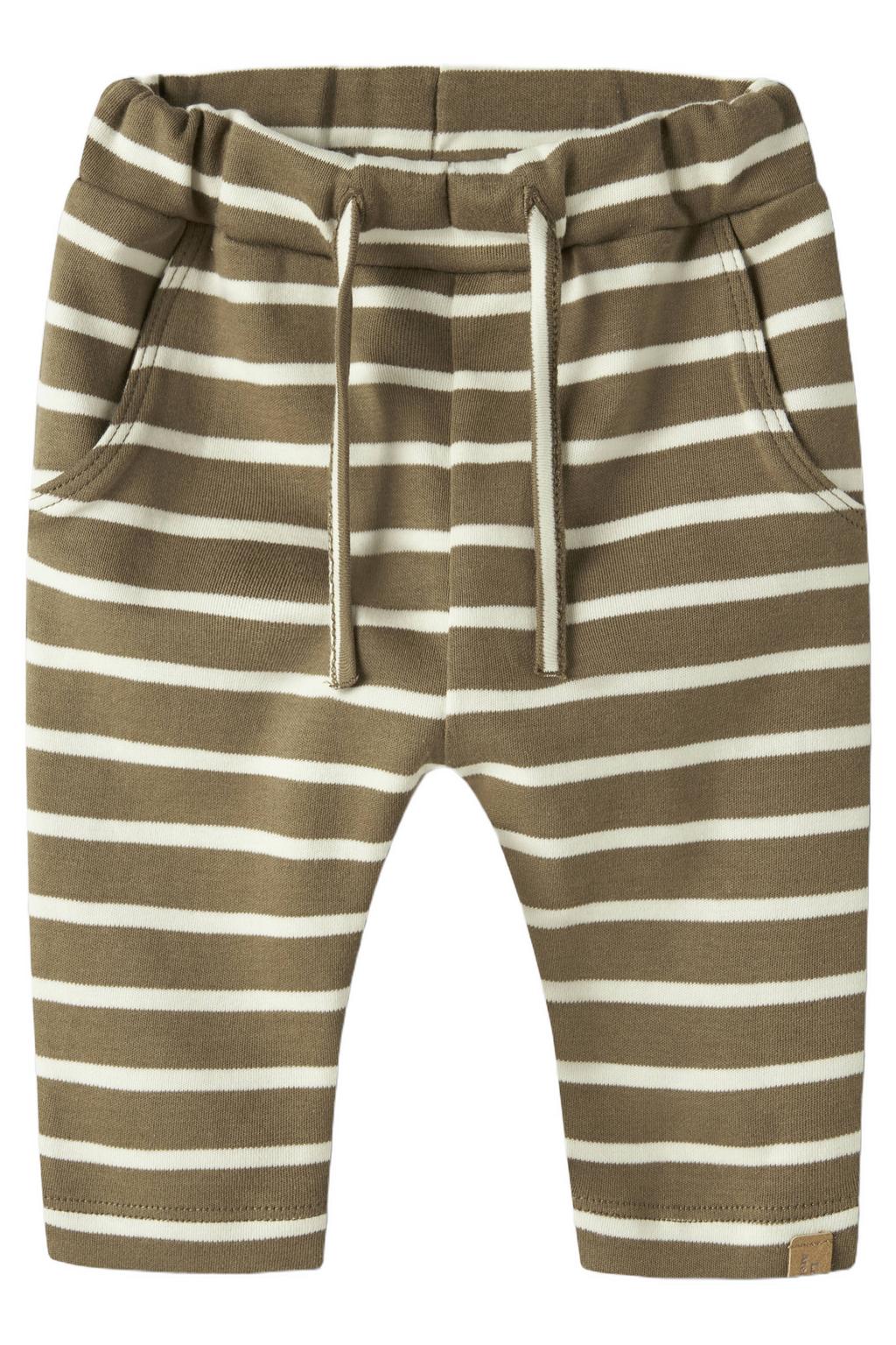 Bruin en witte jongens LIL' ATELIER BABY katoenen loose fit gestreepte babybroek met regular waist en elastische tailleband met koord