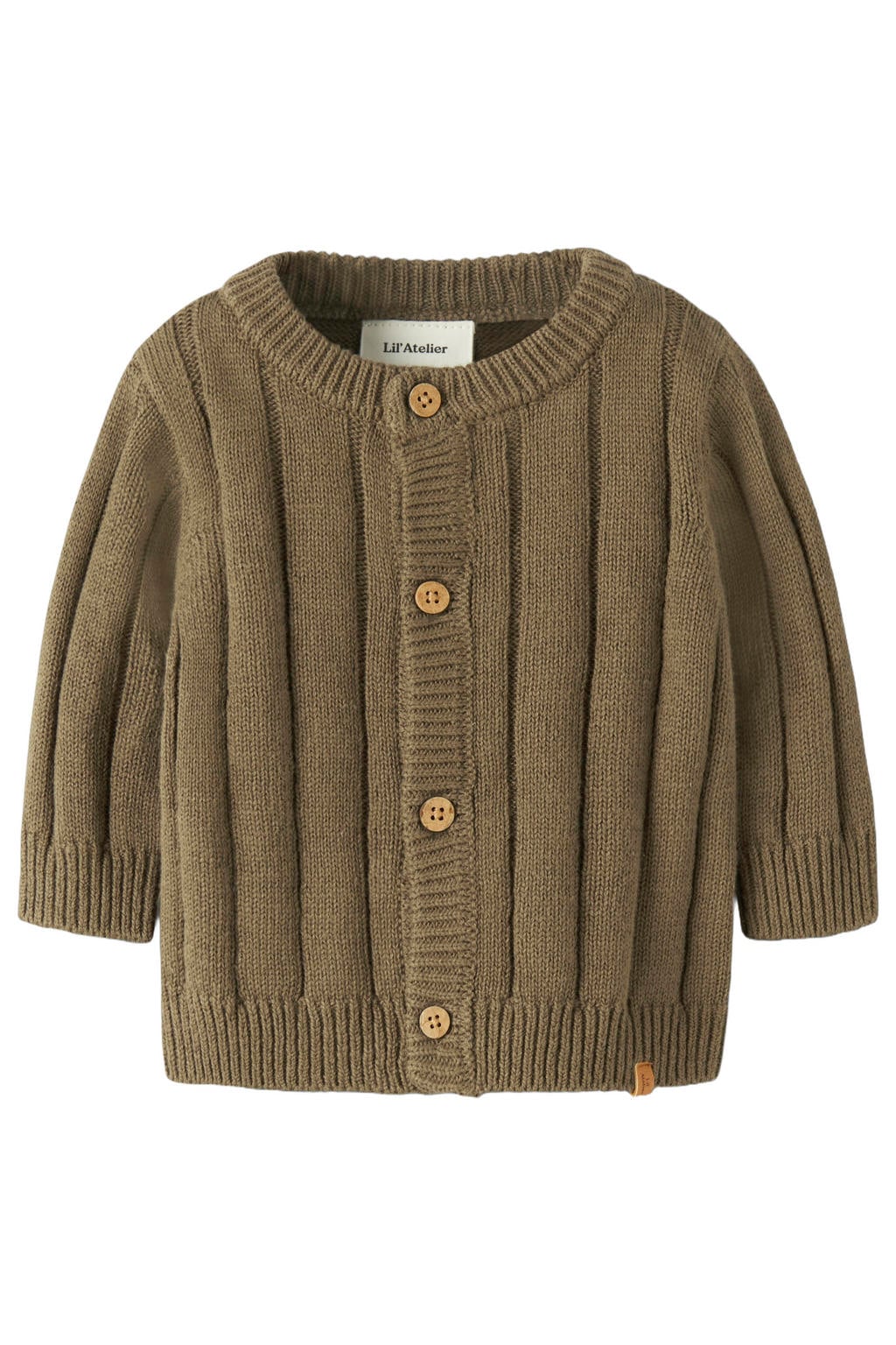 Groene jongens LIL' ATELIER BABY katoenen regular fit gebreide vest met lange mouwen en ronde hals