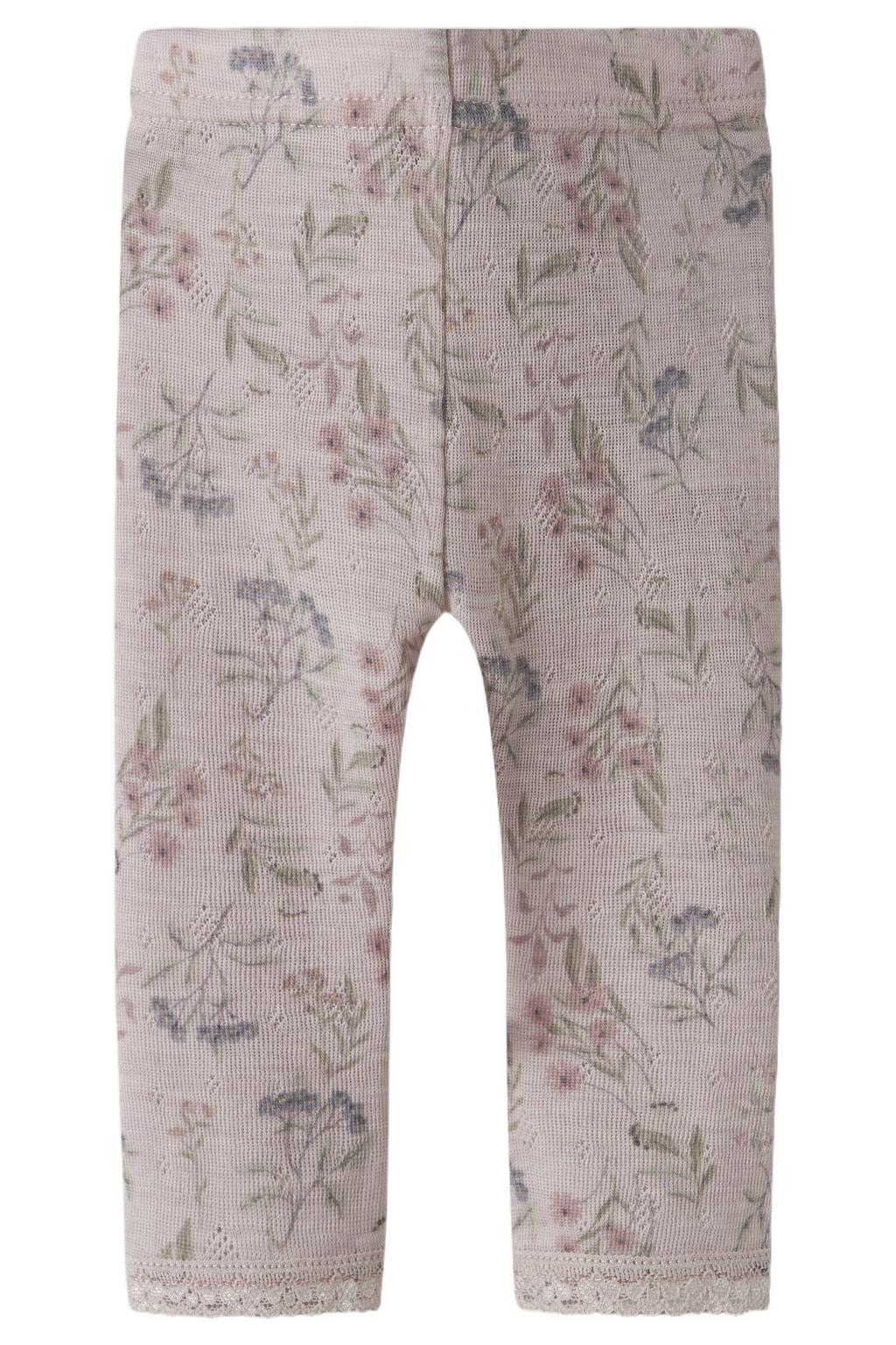 Lilakleurige meisjes NAME IT BABY slim gebloemde legging van wol met elastische tailleband