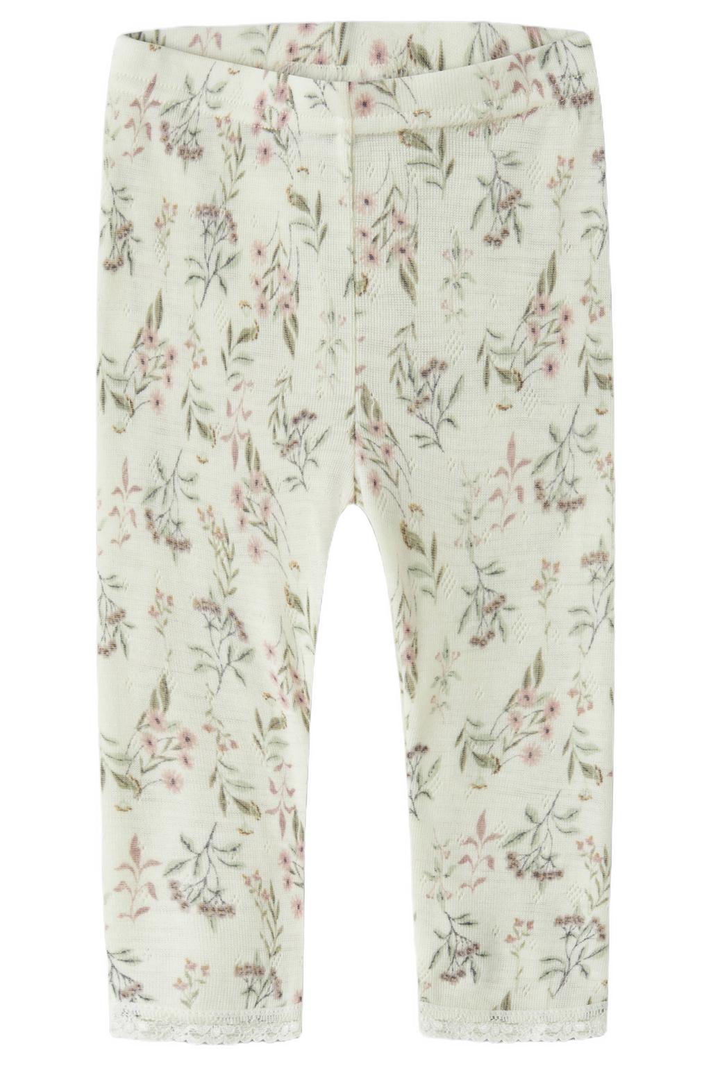 Wit, groen en roze meisjes NAME IT BABY slim gebloemde legging van wol met elastische tailleband