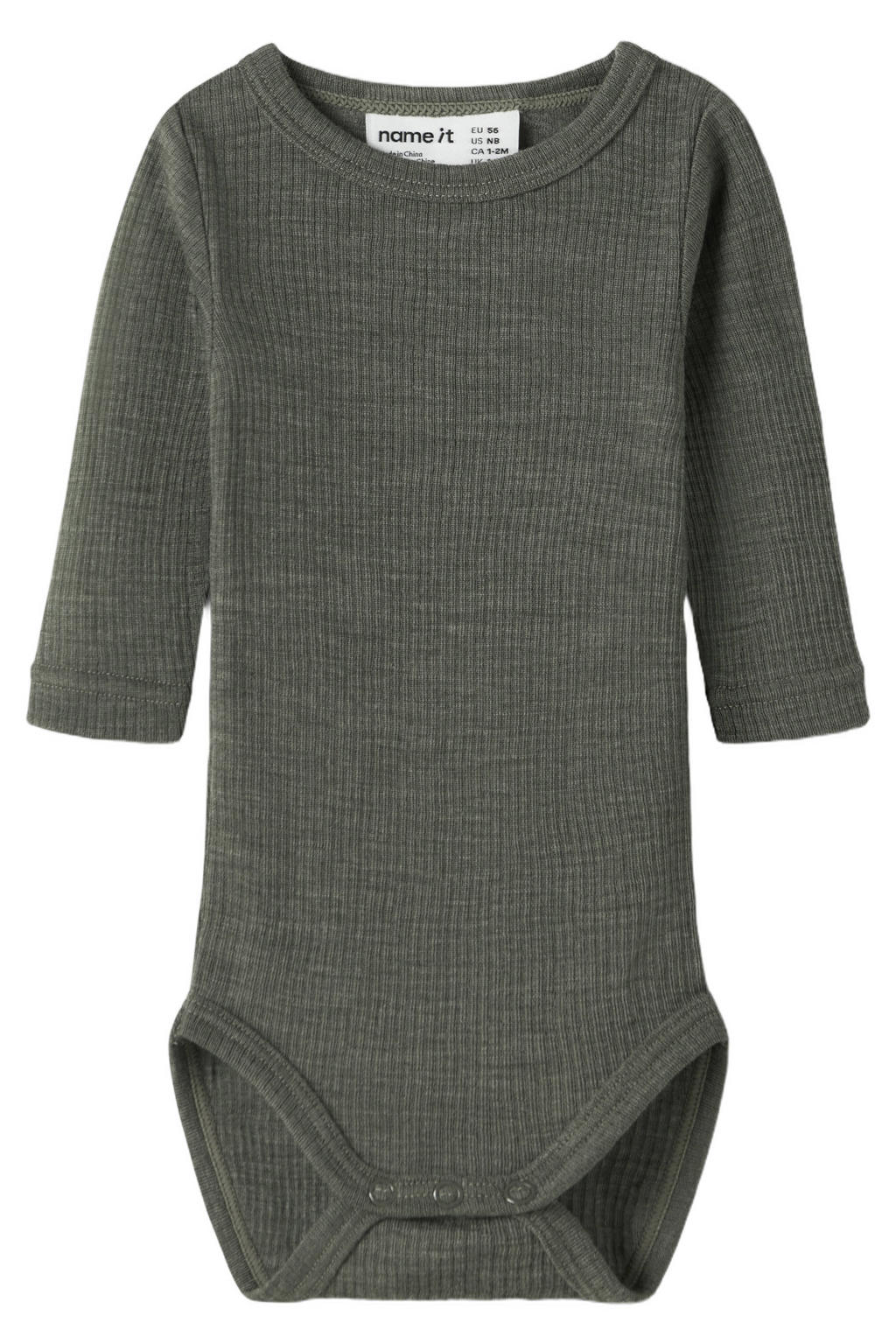 NAME IT BABY wollen gemêleerde romper - donkergroen