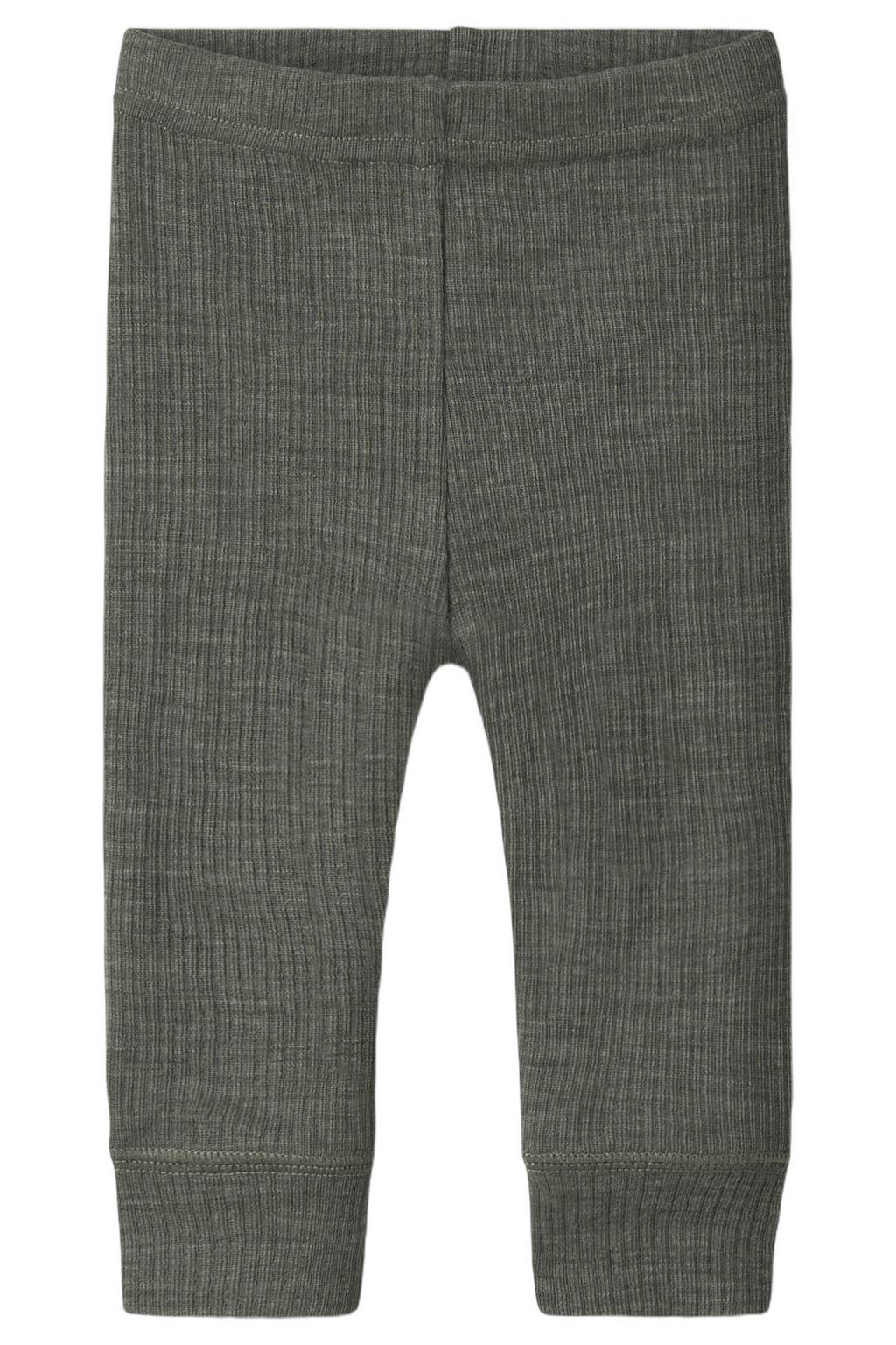 Olijfgroene NAME IT BABY slim babybroek van wol met elastische tailleband en melée print