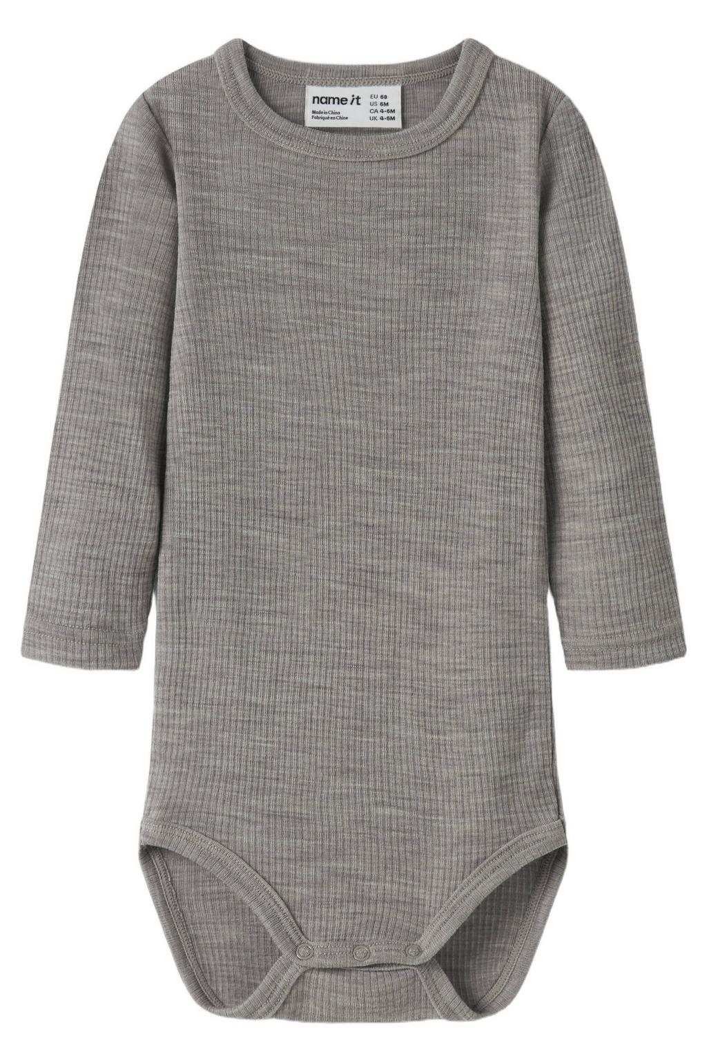 NAME IT BABY wollen gemêleerde romper - grijs