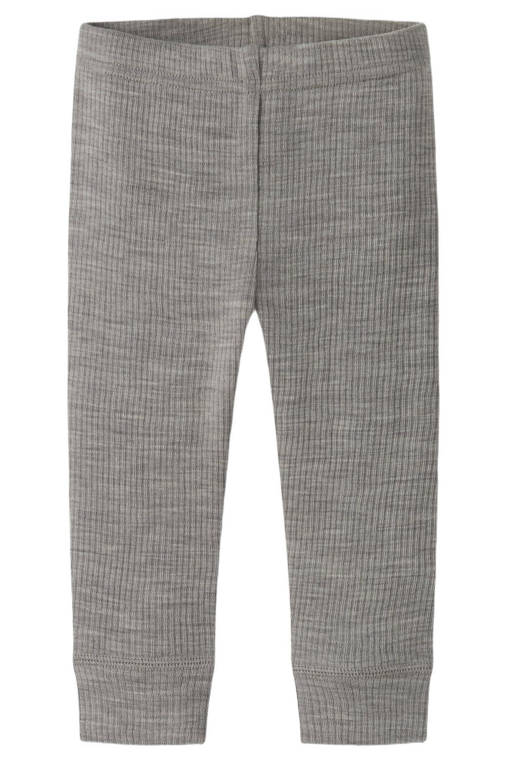 Taupe NAME IT BABY slim babybroek van wol met elastische tailleband en melée print