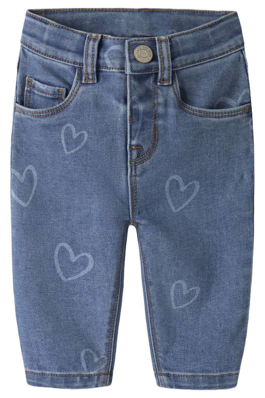 Medium blue denim meisjes NAME IT BABY mom jeans middelblauw van denim met regular waist, drukknoopsluiting en hartjesprint