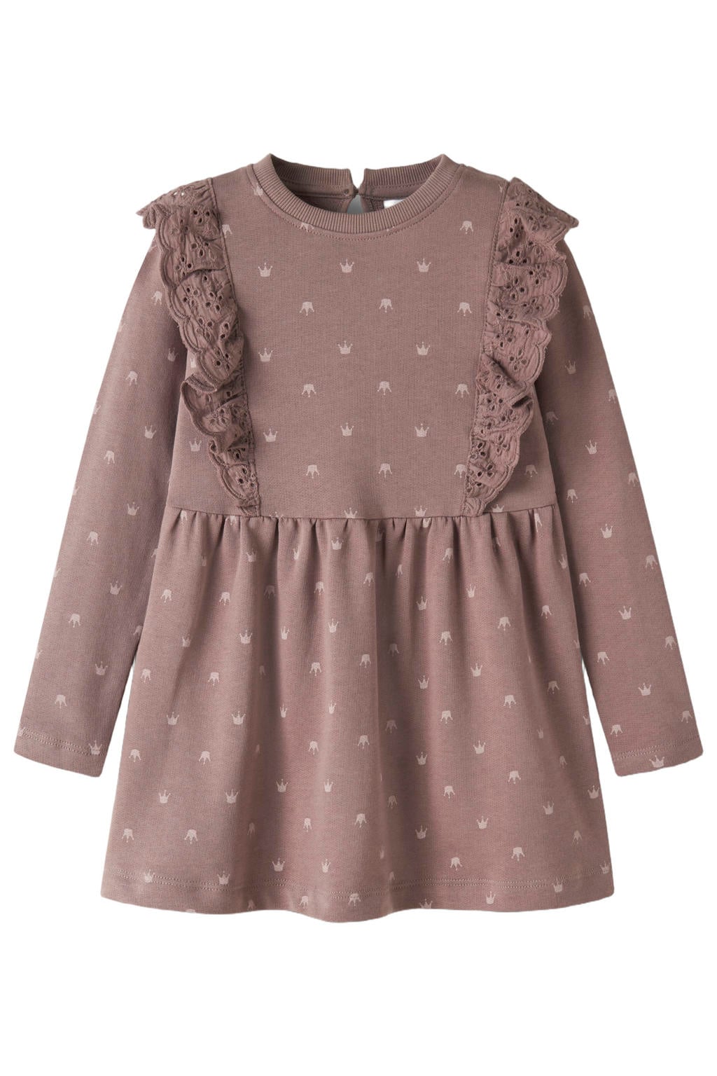 GUPPY MINI midi A-lijn jurk met broderie en print - oudroze