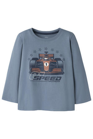rechtvallende longsleeve met print - blauw