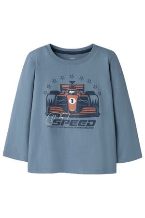 rechtvallende longsleeve met print - blauw