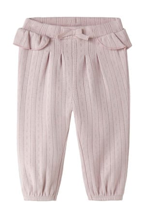 katoenen babybroek met ruches - lichtroze
