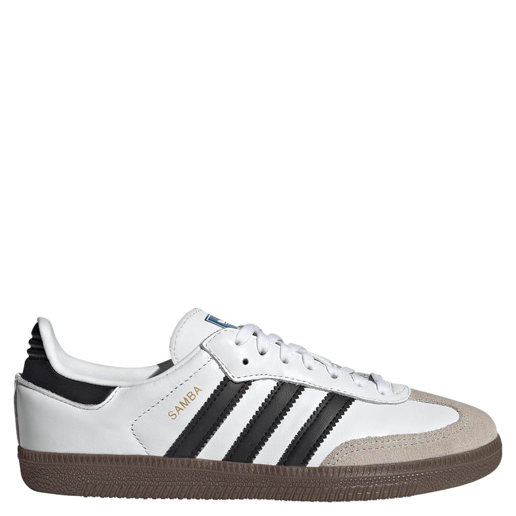 Wit en zwarte jongens en meisjes adidas Originals Samba OG sneakers van leren bovenwerk met veters