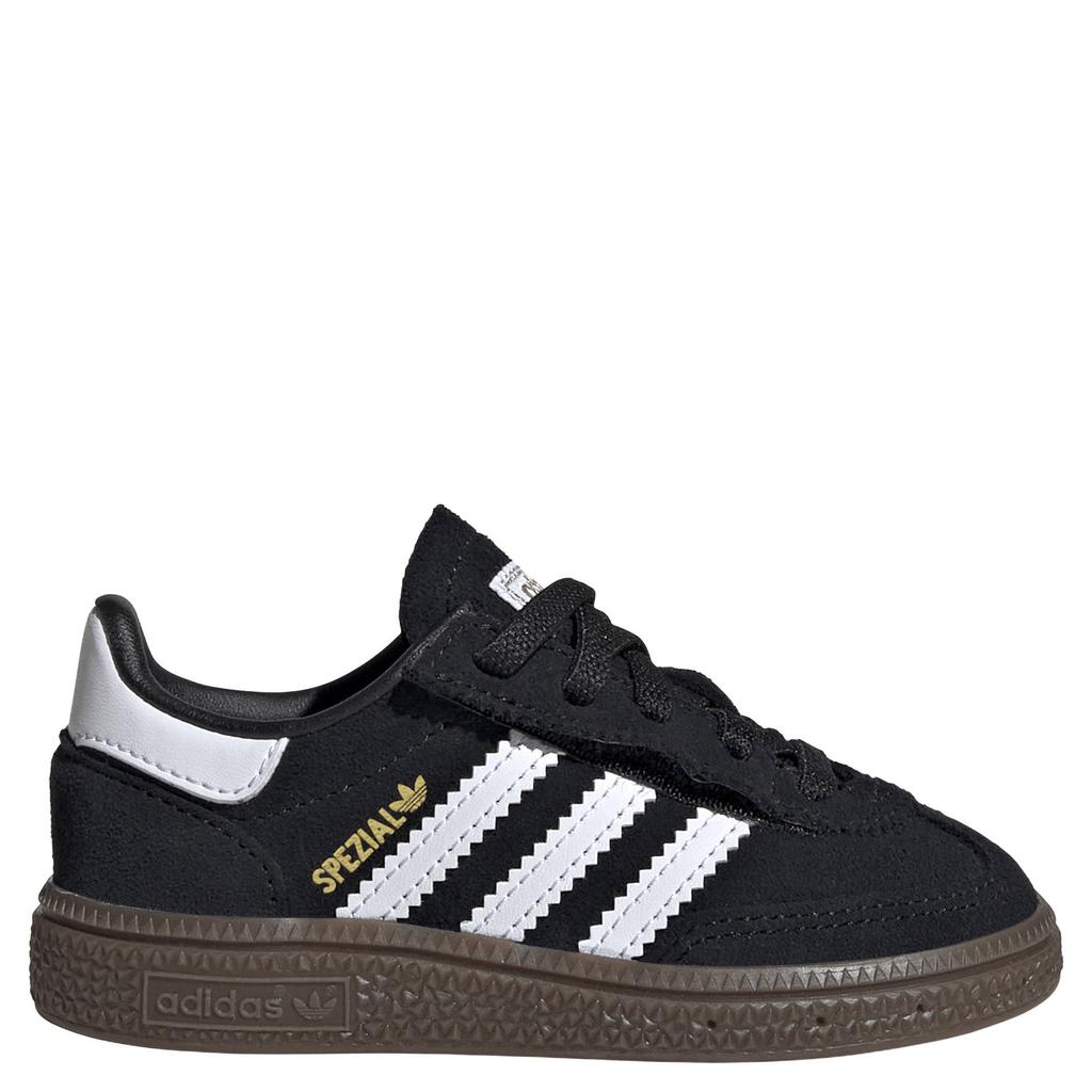 Zwart en witte jongens en meisjes adidas Originals Handball Spezial suède sneakers met elastische veter- met klittenbandsluiting