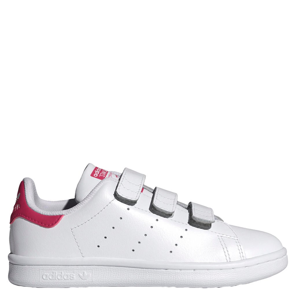 Wit en roze jongens en meisjes adidas Originals Stan Smith sneakers van bovenwerk van leer en synthetische materialen met klittenband