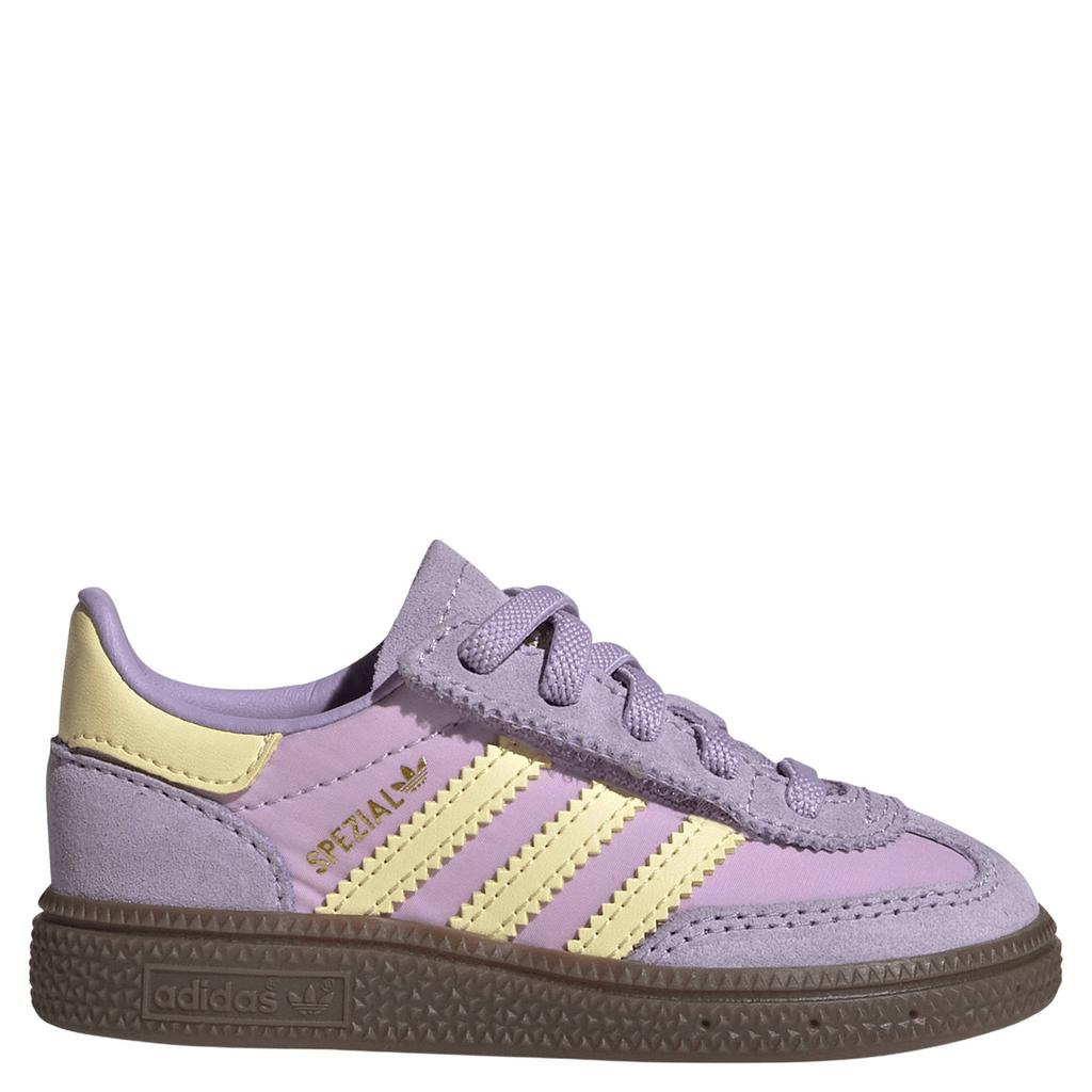 Lila en lichtgele jongens en meisjes adidas Originals Handball Spezial suède sneakers van bovenwerk van leer en textiel met elastische veter- met klittenbandsluiting