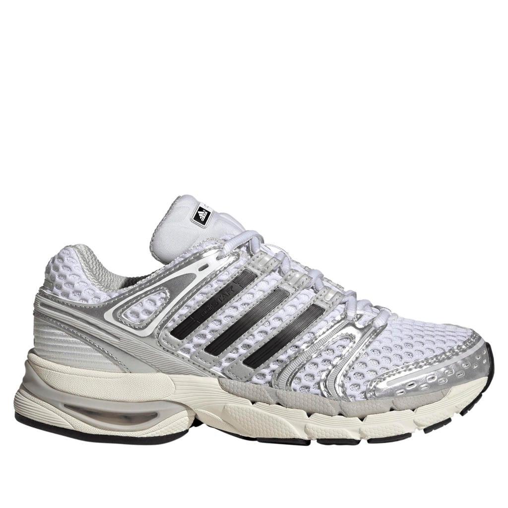 Wit, zwart en zilverkleurige jongens en meisjes adidas Originals Adistar Control 5 sneakers van mesh met veters