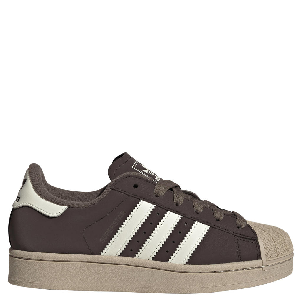 Bruin en witte jongens en meisjes adidas Originals Superstar II sneakers van leren bovenwerk met veters