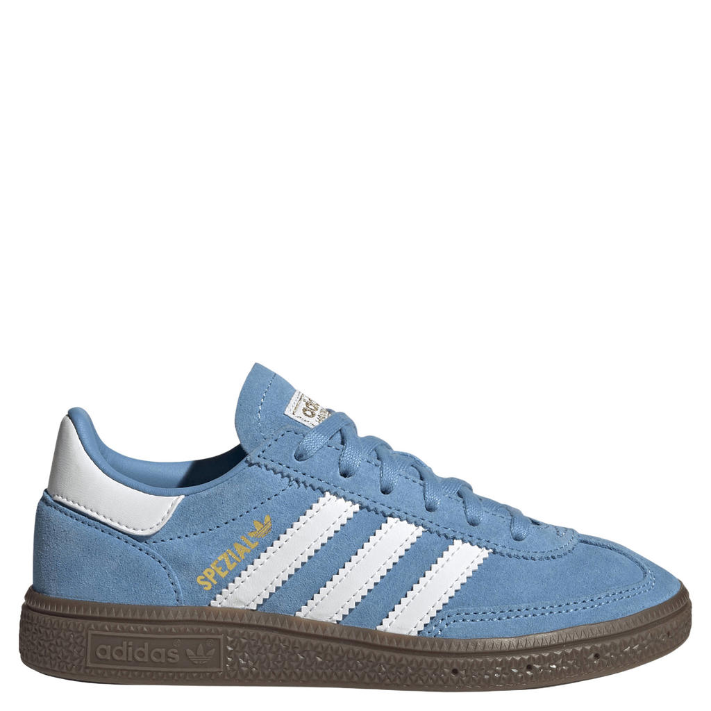 Lichtblauw en witte jongens en meisjes adidas Originals Handball Spezial suède sneakers met veters