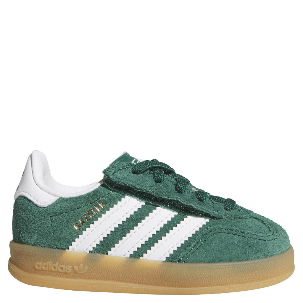 Groen en witte jongens en meisjes adidas Originals Gazelle Indoor sneakers van bovenwerk van suède met elastische veters