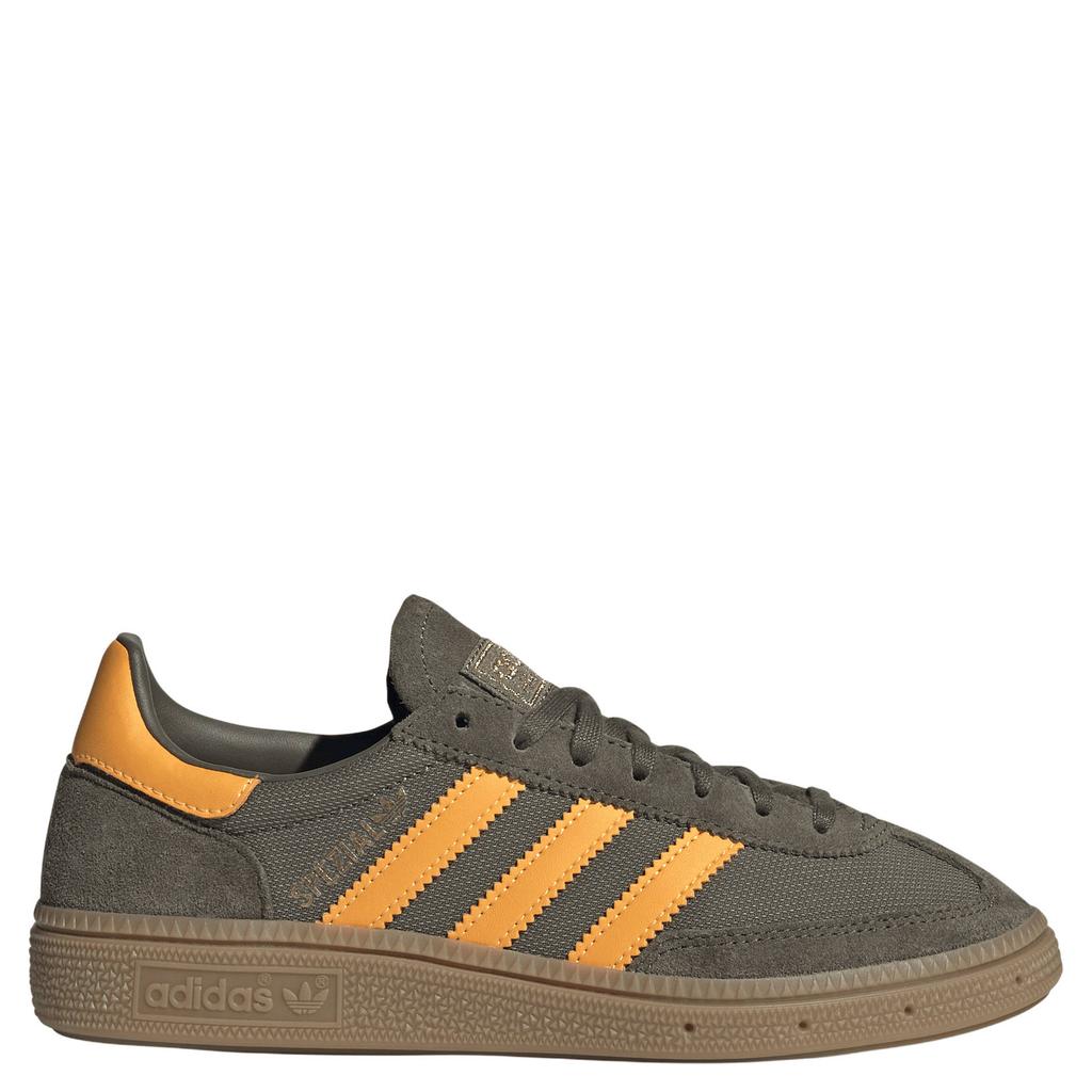 Olijfgroen en oranje jongens en meisjes adidas Originals Handball Spezial sneakers van leer met veters