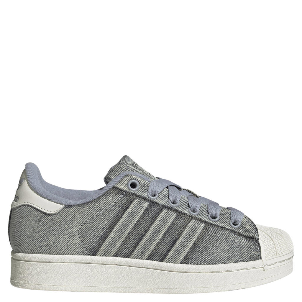 Denim en grijze jongens en meisjes adidas Originals Superstar II sneakers van bovenwerk van textiel met veters