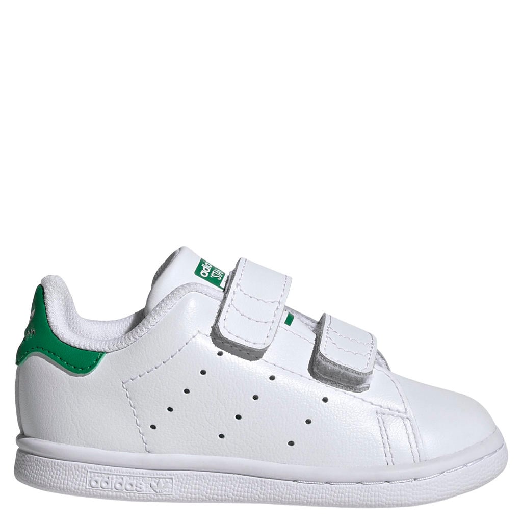 Wit en groene jongens en meisjes adidas Originals Stan Smith sneakers van bovenwerk van leer en synthetische materialen met klittenband