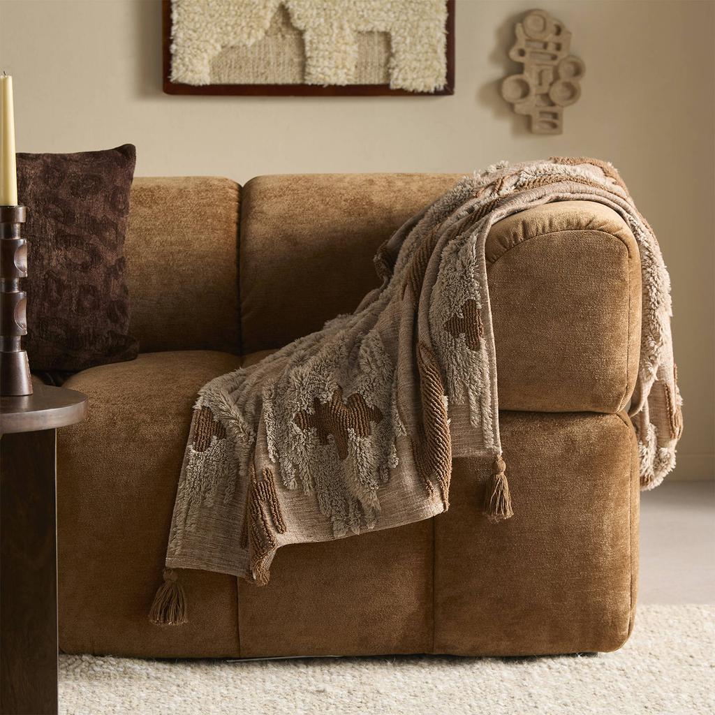 NOUS Living grafische plaid Romain 120x150 cm - bruin/zand