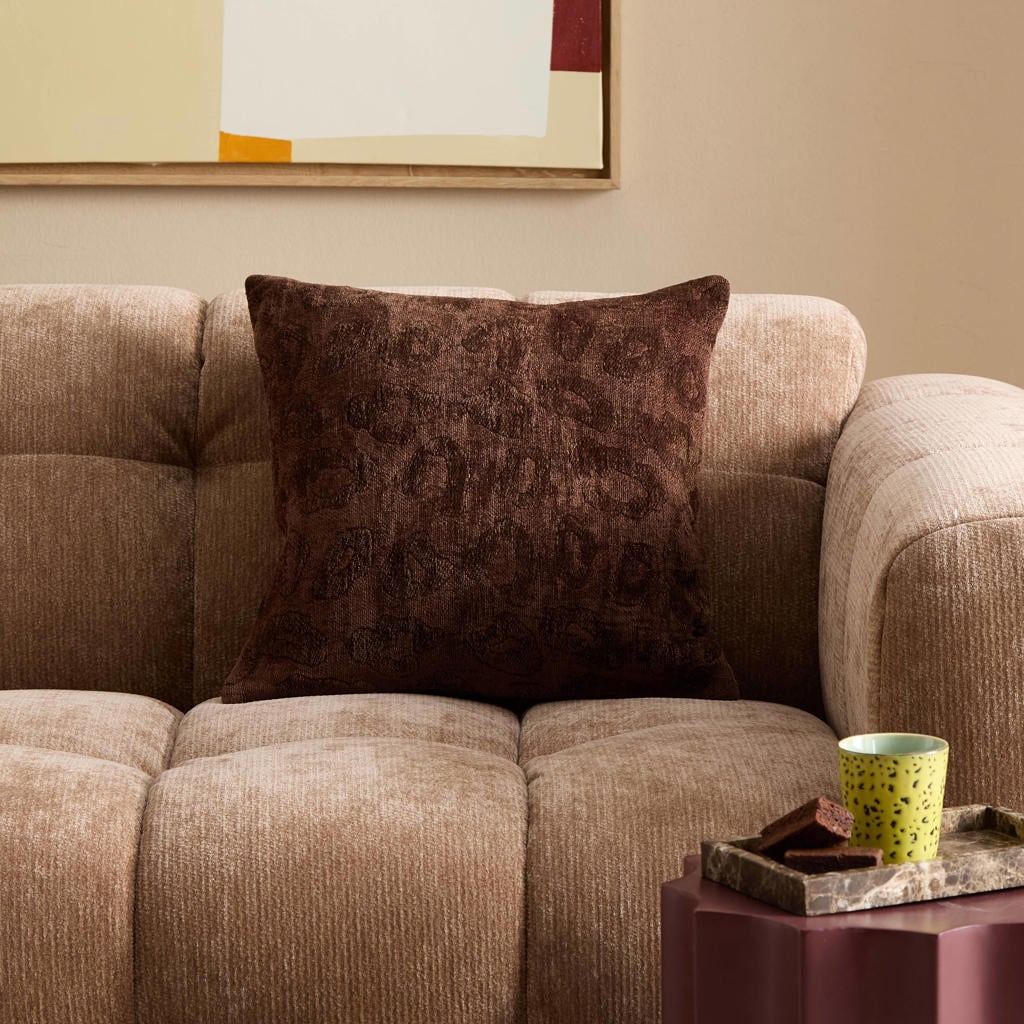 NOUS Living vierkante viscose sierkussenhoes Raina met panterprint 45x45 cm - donkerbruin