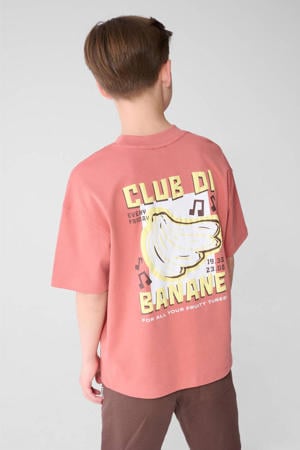 T-shirt met backprint koraalrood