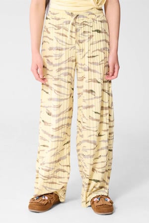 high waist casual broek met dierenprint met textuur lichtgeel