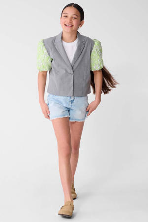 cropped blazer met krijtstreep grijs