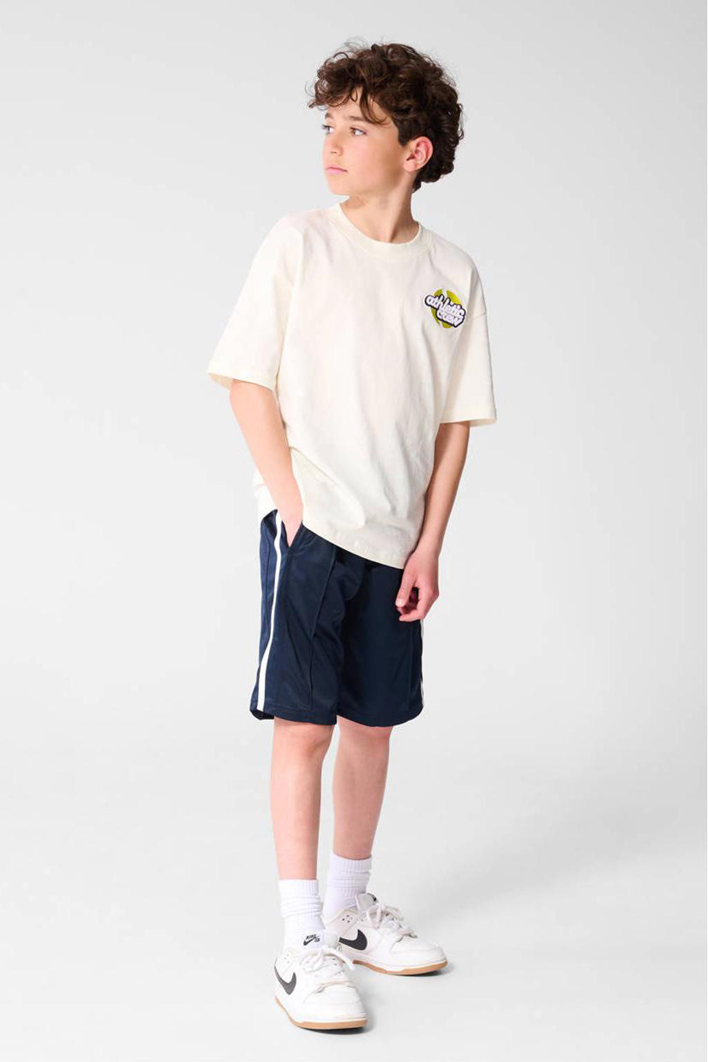 Ecru jongens Shoeby T-shirt van katoen met backprint, korte mouwen en ronde hals