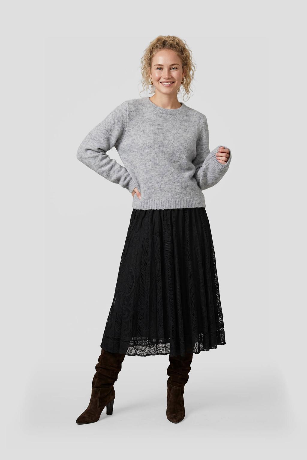 Zwarte dames Anytime maxi kanten rok gemaakt van polyester en met elastische tailleband