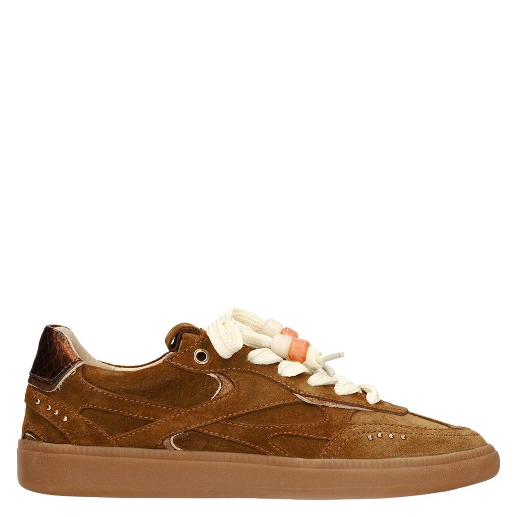 Bruine dames Manfield suède sneakers met veters