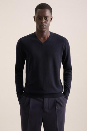 pullover met wol fijn gebreid donkerblauw