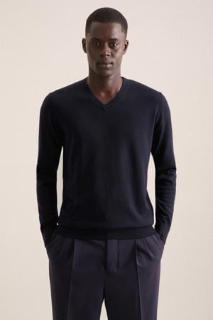pullover met wol fijn gebreid donkerblauw