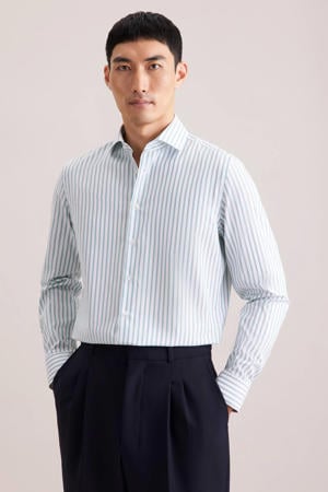 slim gestreept casual overhemd turquoise