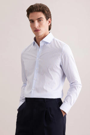slim gestreept casual overhemd lichtblauw